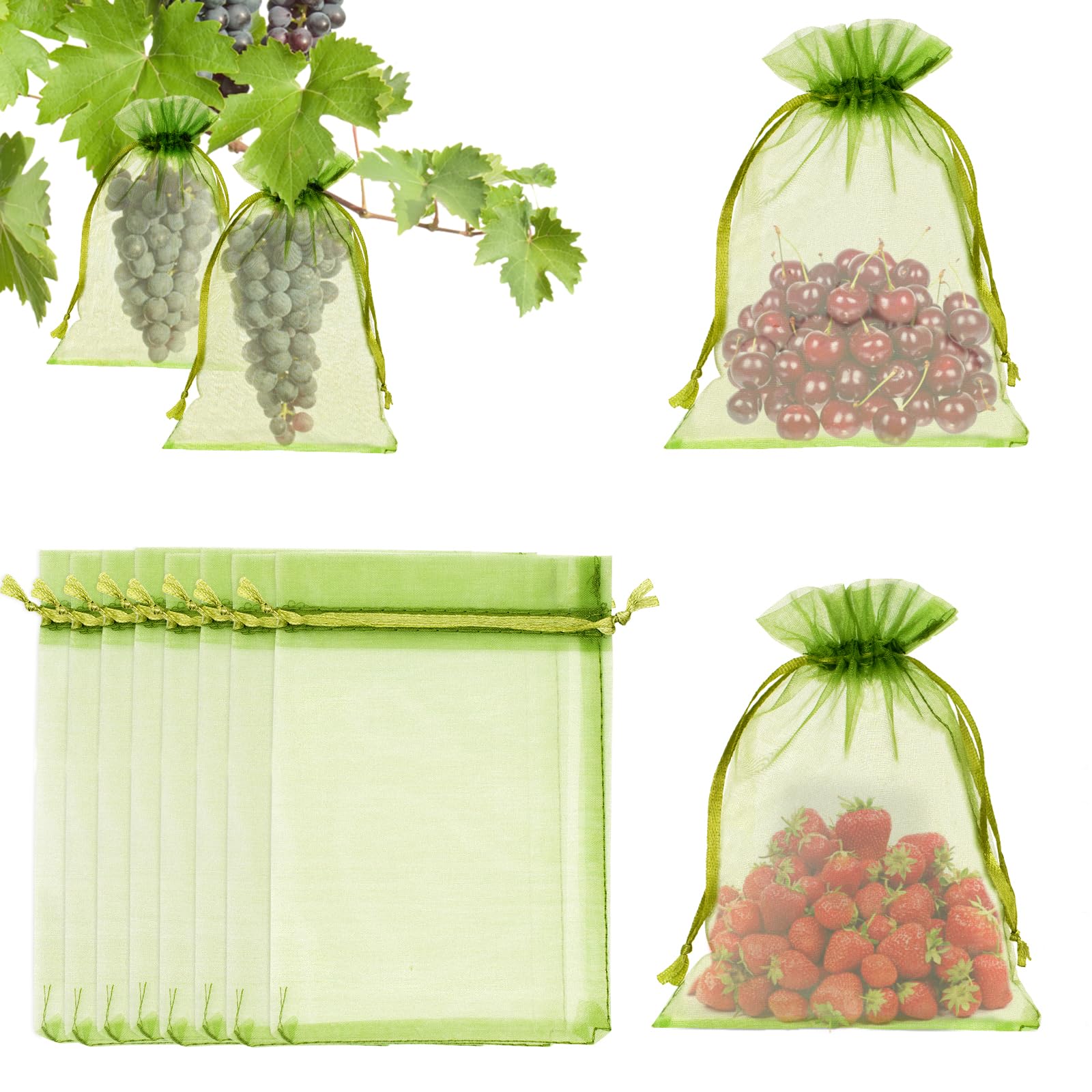 KINGLAKE 50pcs Fruit Protection Netting, 17x23cm Sage Green Organza Gift Bags, Garden Plant Protect Net for Fruits, Tree, Strawberry, Grape, Insects Barrier, Vegetables Mesh Bags