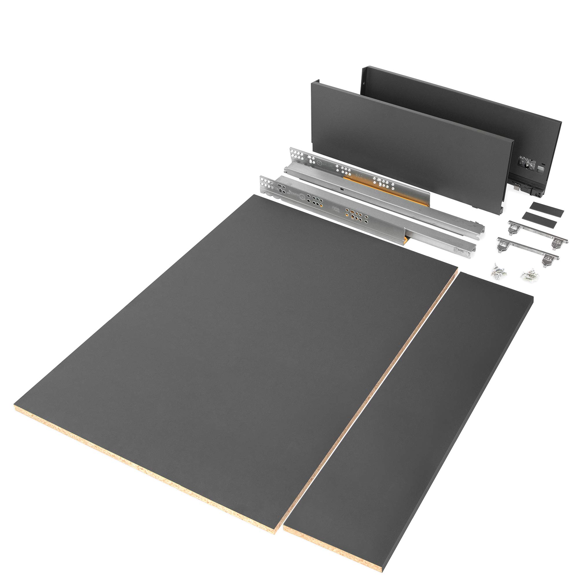 Emuca - Drawer Kit for Kitchen or Bathroom with Included Boards, Total Extraction Slides, Soft Closing, 178mm (7 inch) Height for 900mm (35,4 inch) Module and 500mm (19,7 inch) Depth, Anthracite Grey