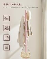 VASAGLE Coat Rack Solid Wood Freestanding Coat Stand 8 Hooks Jelly Pink view 6
