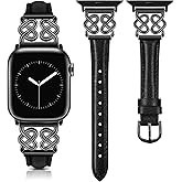 TOYOUTHS Leather Band Compatible with Apple Watch Bands Women 38/40/41/42/44/45/46/49mm Dressy Slim Leather Strap with Designer Heart Knot Buckle for iWatch Series 11 10 9 8 7 6 5 4 SE/Ultra 3 2 1