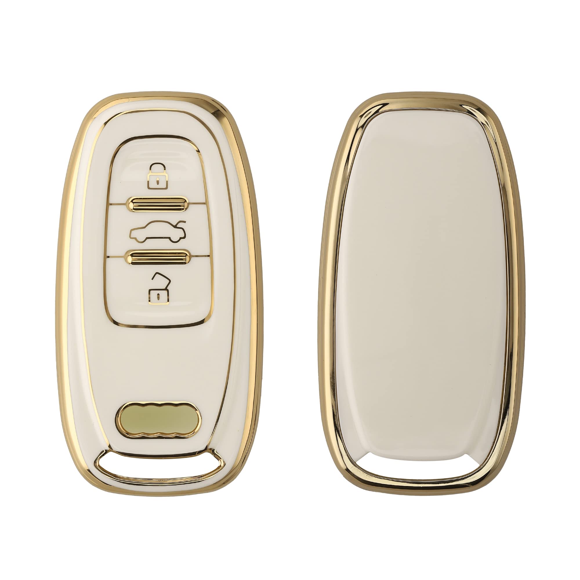 kwmobile Car Key Cover Compatible with Audi 3-Tasten Autoschlüssel Keyless - White/Gold