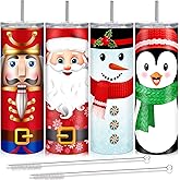 Maxdot 4 Pcs Christmas Tumbler with Lid and Straw Stainless Steel Christmas Cup Double-Insulated Water Travel Mug Vacuum Tumbler with Cleaning Brush Xmas Gift(Vivid Style,Red/green/white)