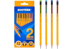 ECOTREE Pre-Sharpened Pencils #2 Wood-Cased Number 2 Pencils with Erasers Yellow Pencil for School, Writing, 12 Count