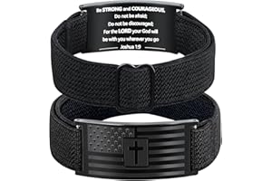 LDOWWGL Mens Bracelet - American Flag Christian Cross Bracelet for Boys - Adjustable Black Elastic Stretch Strap with Bible Verse - Stocking Stuffers Christmas Gift for Son, Grandson