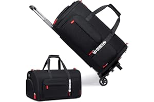 Vessgra Rolling Garment Bags for Travel, Garment Bag with Wheels, Convertible Garment Duffel bag, Carry On Garment Bag with Shoe Compartment, Rolling Duffel Bag with Detachable Trolley System-Black