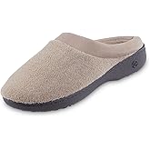 isotoner womens Terry and Satin Slip on Cushioned Slipper With Memory Foam for Indoor/Outdoor Comfort