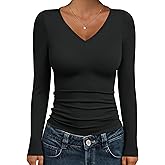 IWD Womens Long Sleeve Shirts V Neck Casual Tops 2026 Fashion Slim Fitted Tops Basic Tee Y2k Outfits