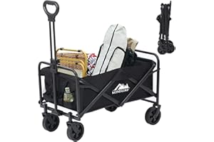 KOMSURF Foldable Utility Wagons Heavy Duty Folding Grocery Cart on Wheels, 200 lbs Capacity with Side Pockets for Garden, Shopping, Sporting and Beach Outdoor Use