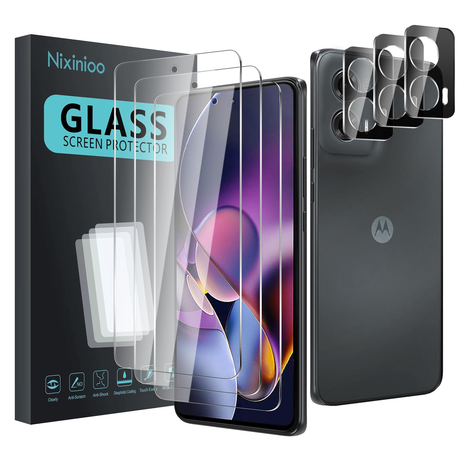 Photo 1 of Nixinioo 3 Pack Tempered Glass Screen Protector for Motorola Moto g stylus 5g 2024 + 3 Pack Camera Lens Protecto, Anti-Fingerprint, 9H Hardness, ScratchResistant, Easy to install, Case Friendly