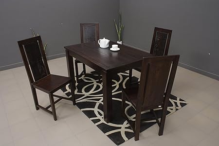 Heritage Prime Milano Rectangle Four Seater Solid Wood Dining Table Set (Rich Brown Finish)