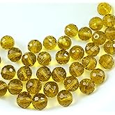 Jmassyang 100 Pieces 6mm Round Crystal Glass Beads Faceted Crystal Spacer Beads for DIY Crafts Jewelry Making, Bracelets Necklaces Earrings Wind Chimes Suncatchers(Amber)