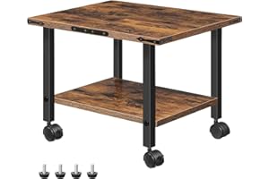 CAEKSALI Under Desk Printer Stand, 2-Tier Industrial Mobile Printer Table with Storage Shelf and Steel Frame, Rolling Printer Cart with Lockable Wheels for Home and Office Use