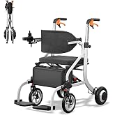 PilotMobi 3-in-1 Electric Walker Wheelchair Combo-No Assembly Required | Lightweight Motorized Rollator Walker with Seat, Foldable Powered Transport Wheelchair, 20 Mile Range, 500W Brushless Motors