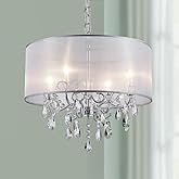 Bestier Modern Elegant Crystal Pendant Drum Chandelier 4 Light Chrome Lighting Fixture LED Ceiling Light Dia 19 in x H 18 in