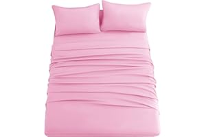 Ghooss Pink Bed Sheet Set with Deep Pocket,Super Soft Microfiber Bedding-Breathable,Warm,Wrinkle,Fade Free,Hypoallergenic 4 P