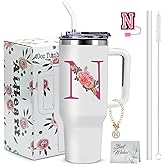 AiHeart Monogrammed Gifts for Women,Initial Tumbler with Lid,Personalized Gifts,Birthday Gift Cup,Travel Cup,Ice Coffee Mug,Cute Tumbler with Straws,for Christmas-N