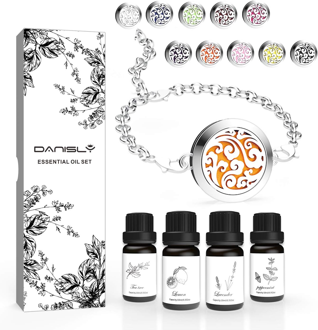 Birthday Gifts for Women - Essential Oil Bracelets : Danisly Aromatherapy Diffuser Bracelet with 4 Aroma Oils (Lavender, Lemon, Peppermint, Tea Tree) Christmas Gifts for Women, Mother, Aunt, Sister