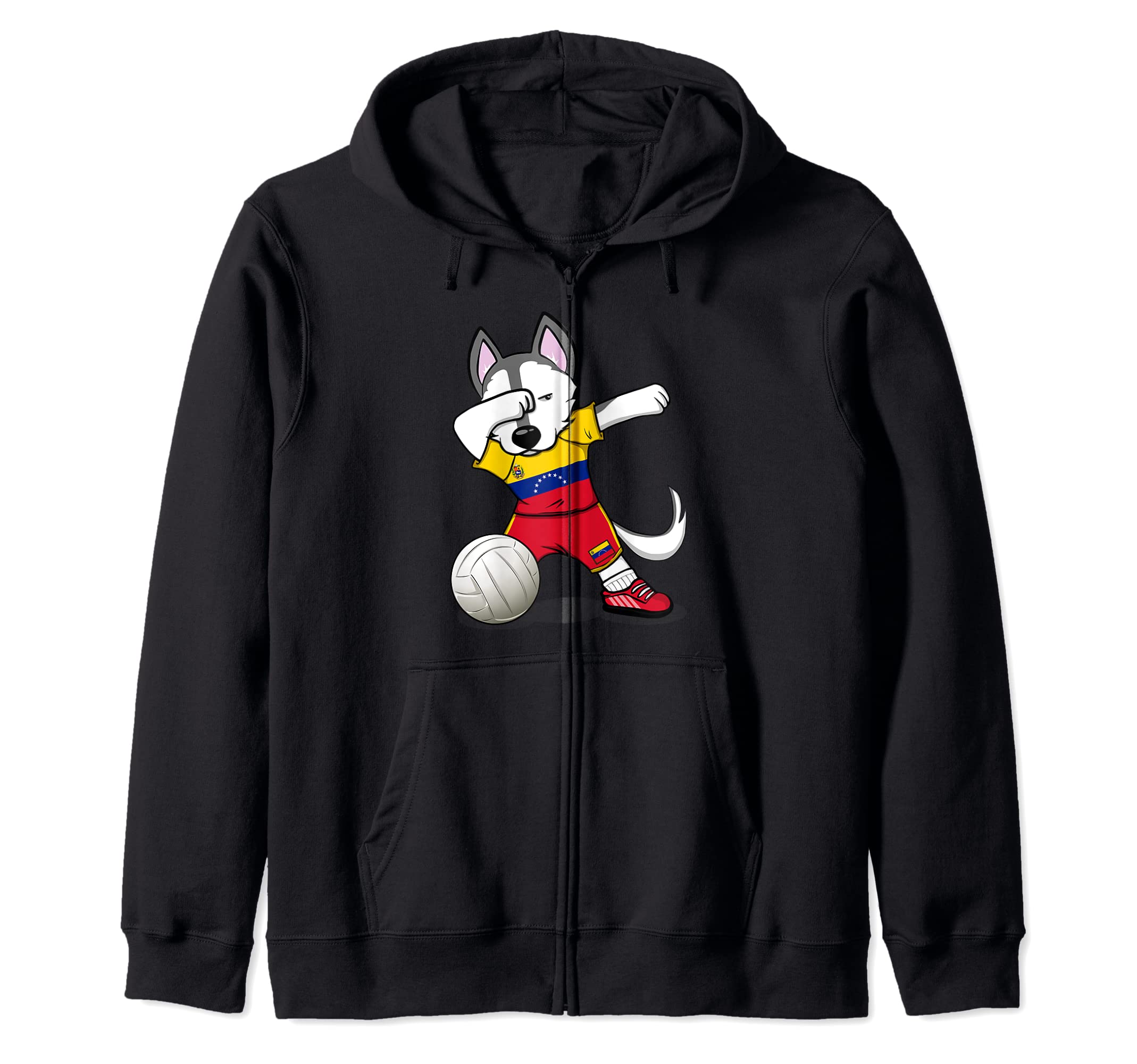 Dabbing Husky Dog Venezuela Volleyball Fan Jersey Flag Sport Zip Hoodie