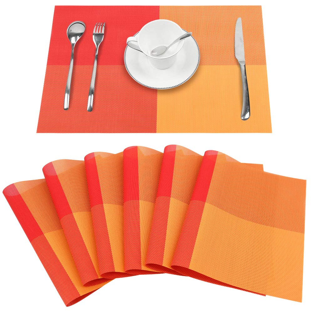 Time to Sparkle Set of 6 Vinyl Woven Placemats Place Mats Non slip Table Mats Waterproof Heat-resistant Dinning Table Mats Decor (PVC-Orange) — image 1