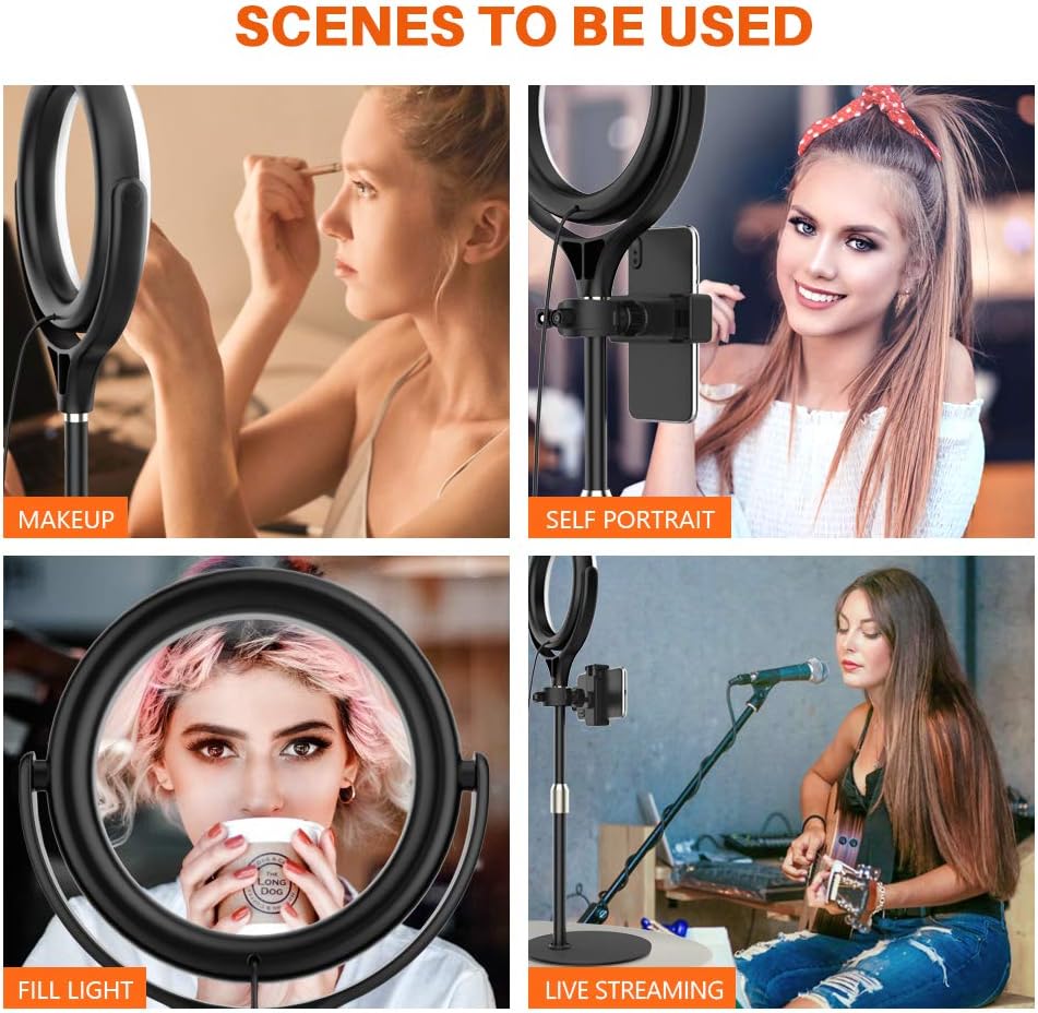 Selfie Ring Light with Adjustable Phone Holder&Stable Disc Base, Yoozon Dimmable Led RingLight with 3 Light Modes&10 Brightness for TikTok YouTube Video Shooting, Makeup, Photography, Live Streaming : Camera & Photo