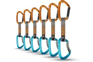 Fusion Climb Vapor 5 Quickdraw - 6 Pack of Durable Lightweight Quickdraws for Sport, Trad, and Aid Climbing(QDS-8122-3-ST-ORG+8122-3-BG-BLU-11-6)