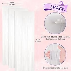 Voircoloria 3 Pack 3.3x8.2 Feet White Foil Fringe