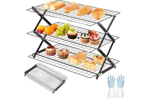 3/4-Tier Collapsible Cooling Rack, Adjustable Collapsible Cooling Racks for Baking – Expand to Bake, Stackable Collapse to Sa