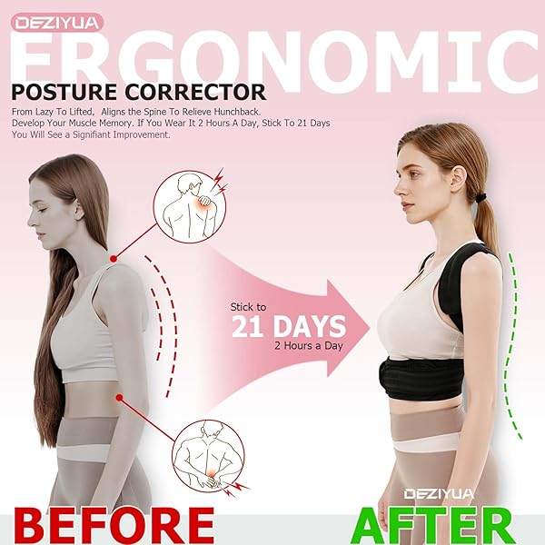 DEZIYUA POSTURE CORRECTOR BACK BRACE FOR WOMEN AND MEN, SHOULDER STRAIGHTENER, ADJUSTABLE BACK SUPPORT BRACE, BACK PAIN RELIEF – SLOUCHING, SCOLIOSIS, HUNCHBACK, HUMP, THORACIC, SPINE ALIGNMENT – WITH ADJUSTABLE SHOULDER STRAPS, POSTURE SUPPORT. POSTURE CORRECTOR BACK BRACE – S (UNDERBUST 25”-31”)