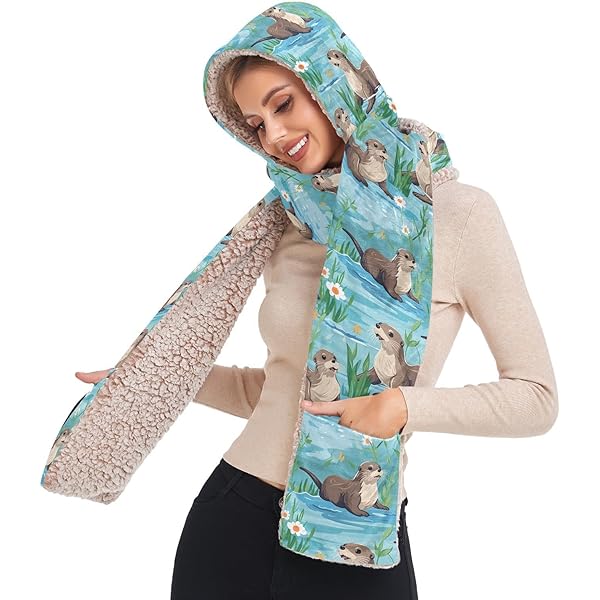 Winter Hooded Scarf for Women Green Corgi Pattern Hoodie Hat Scarf