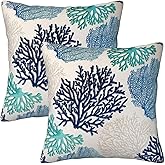 Lcokin Coastal Beach Coral Throw Pillow Covers 18x18 in Set of 2, Decor Decorative Blue Ocean Pillow Case Square Cushion Covers for Sofa Bed Couch Living Room