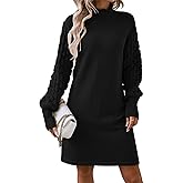 HUUSA Winter Dresses for Women 2025 Fall Puff Long Sleeve Sweaters Loose Mock Neck Outfits Sexy Mini Dress Going Out