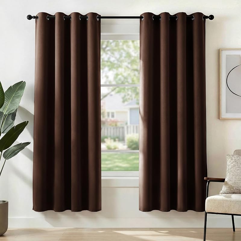 Deconovo Eyelet Thermal Blackout Curtains 52x72 Chocolate 1 Pair