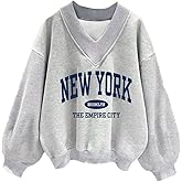 Avanova Women USA Graphic V Neck Sweatshirts Top Drop Shoulder Long Sleeve Pullover Shirt
