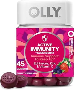 Olly Gummy Active Immunity+Elderberry, 45 Gummies (1 Pack), Berry Flavor | Immunity Support, A blend of Elderberry, Zinc, Vit