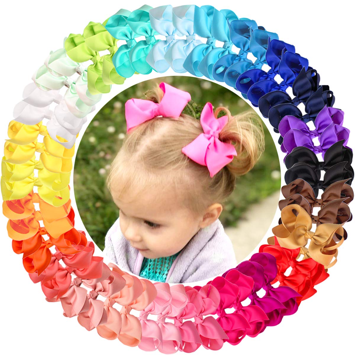 CÉLLOT 50 Pieces 4.5 Inch Hair Bows for Girls Clips Grosgrain Ribbon Boutique Hair Bow Alligator Clips For Girls Teens Toddlers Kids in Pairs
