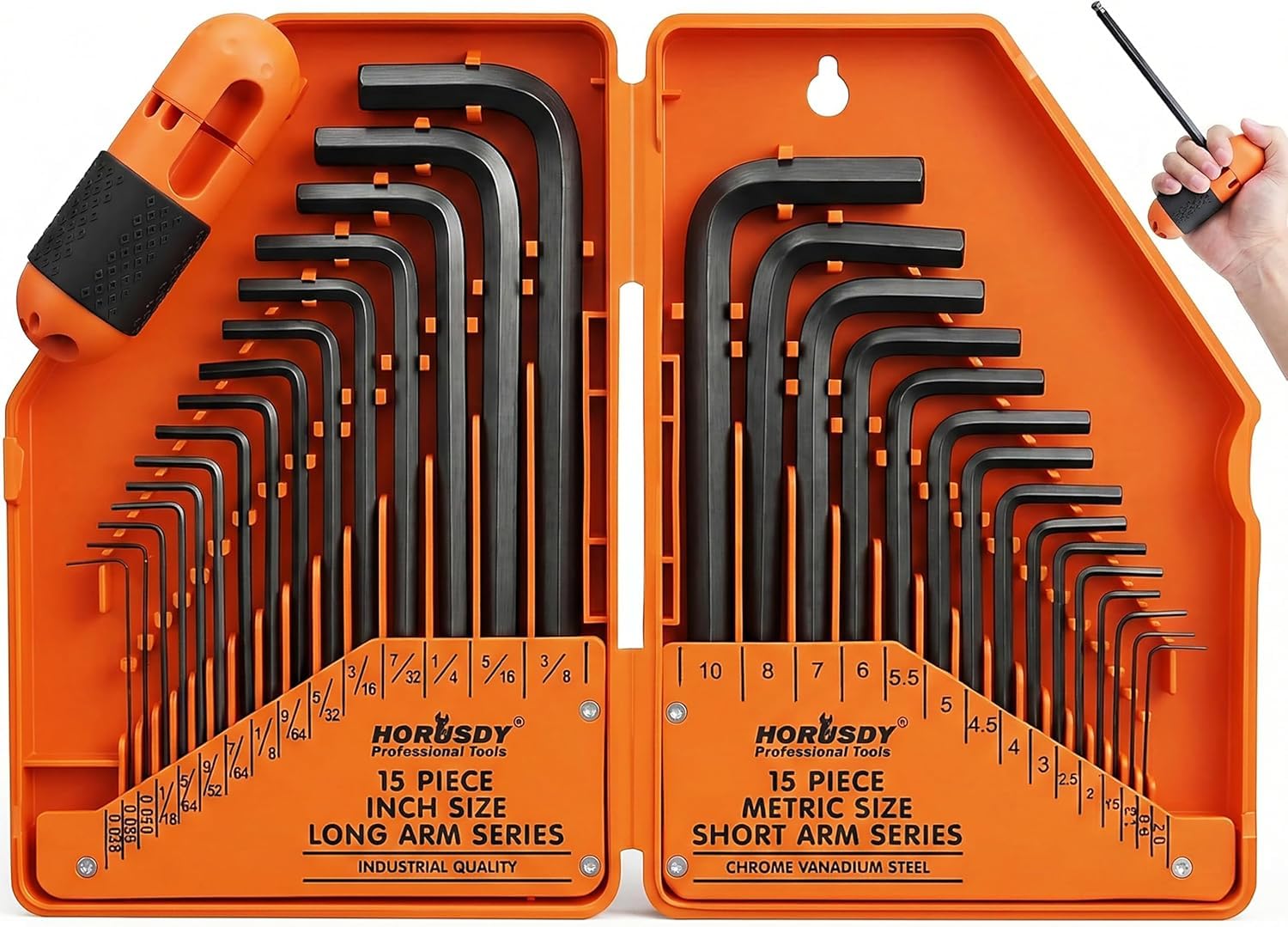 HORUSDY 31-Piece Hex Key Set | Allen Wrench Set | Metric (0.7mm-10mm) & Imperial (0.028"-3/8") | Durable & Precise | Ideal for DIY and Professionals