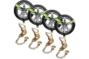 DIGANK (4 Pack) Heavy Duty Tire Straps for Car Trailer - 2" x 96" - 3,300 lbs Safe Working Load - Wheel Straps for Hauling Cars-Ideal for Securely Transporting Vehicles
