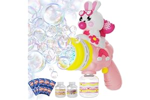 MAX Joy DERIL Easter Pink Bunny Bubble Machine Gun for Girl – Easter Basket Stuffer, 360° Leak-Proof LED, Includes 2 Bubble B