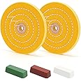 SCOTTCHEN 6inch Buffing Polishing Wheels 1/2" Arbor Hole,2 Pcs Medium (30Ply) for Bench Grinder,with Buffing Polishing Cutting Compound 4 Oz.Kit