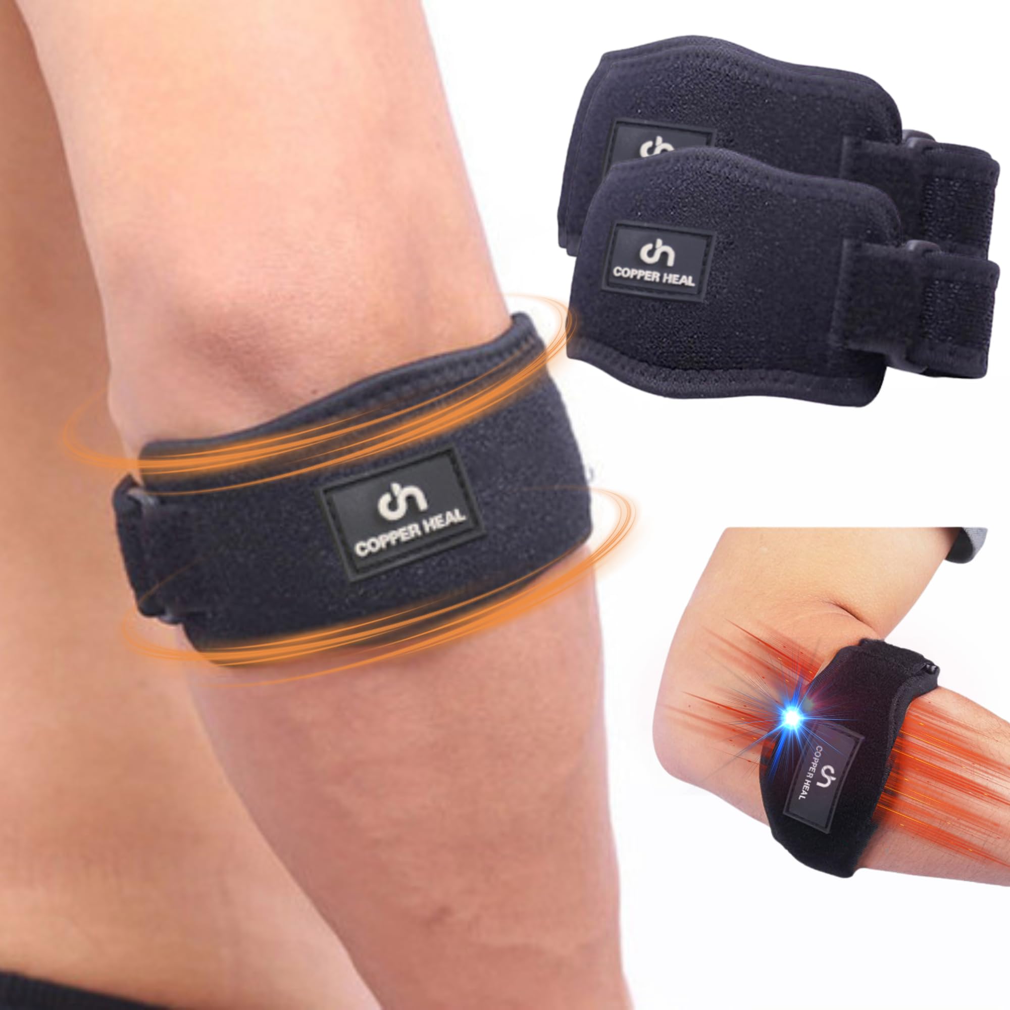 COPPER HEAL Adjustable Tennis Elbow Support Strap PAIR - Golfers Elbow Support for Men & Women EVA Compression pad straps bandage forearm trainer paddle tennis elbow brace