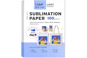 Printers Jack Sublimation Paper 8.5x14 inches, 100 Sheets 120gsm for Any Epson Sawgrass Inkjet Printer with Sublimation Ink, Heat Transfer Sublimation Paper for T-shirt, Mugs, Light Fabric