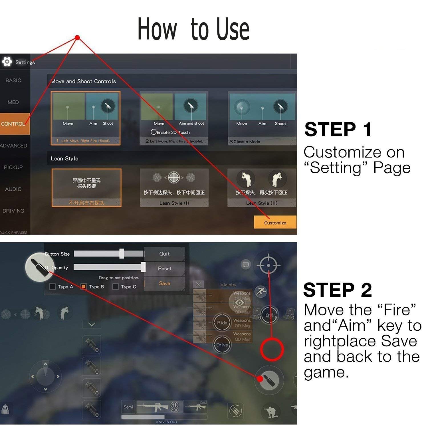 [Upgraded Version] Mobile Controller for PUBG- Sensitive Shoot and Aim Triggers for PUBG/Knives Out/Rules of Survival - L1R1 Mobile Game Trigger Joystick & Gamepad for Android iPhone (S1)