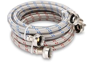 Roastove 4 feet Premium Stainless Steel Washing Machine Hoses with 90 Degree Elbow,Burst Proof,Hot and Cold Water Connection 