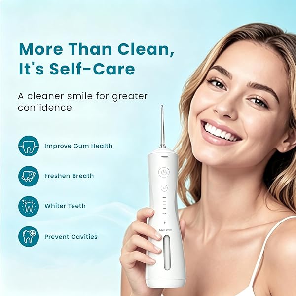 PRISM SMILE CORDLESS WATER FLOSSER, 6 ADJUSTABLE PRESSURE MODES, 240ML LARGE TANK, IPX7 WATERPROOF, 8 REPLACEABLE NOZZLES, FOR ORTHODONTIC, BRACES, SENSITIVE GUMS