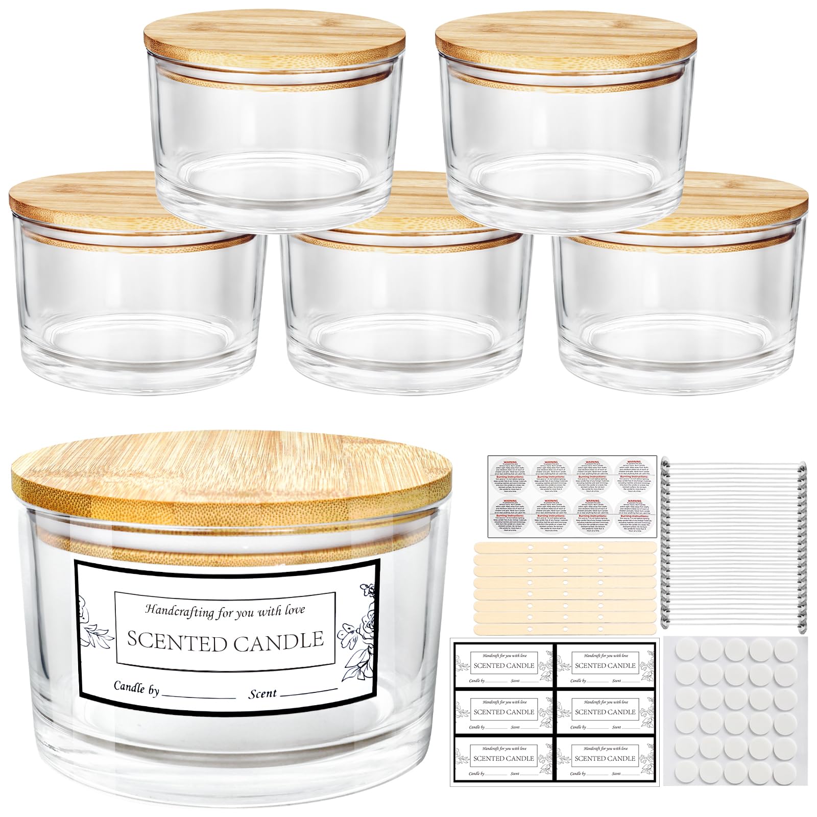 Photo 1 of CONNOO 24oz Clear Glass Candle Jars 6 Pack, Multi-Wick Wide Mouth Empty Bulk Candle Containers