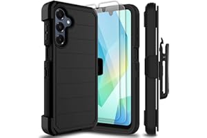 Leptech for Samsung Galaxy A16 5G Case with 2 Pack Tempered Glass Screen Protector, [Holster Series] Kickstand Belt Clip Military Grade Shockproof Protective Phone Cover Case (Black)