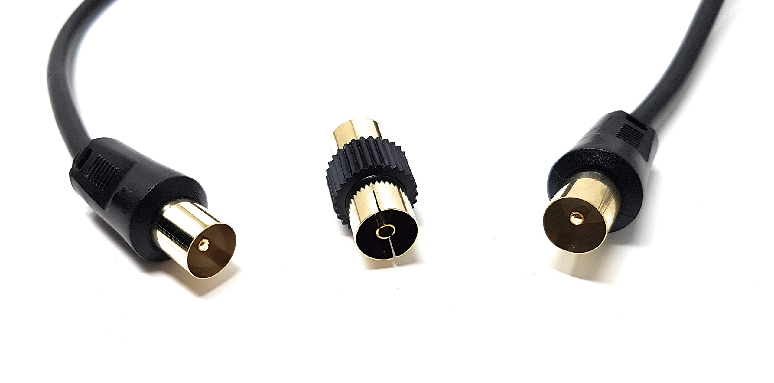 MainCore 3m Black TV/AV Aerial Antenna Coaxial Cable Lead with Coupler/Can be used as extension cord, for TV, Freeview, Satellite, UHF, RF