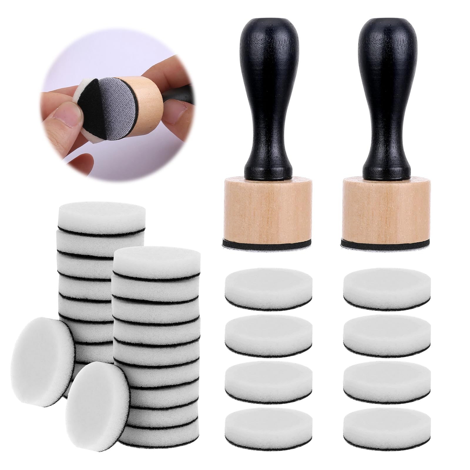 2PCS Mini Round Ink Blending Tool with Foams Set Including 24PCS Replacement Refill Sponge, Refill Foam Tool No More Inky Fingers Ink Blending Tool with Spare Pads for Craft Stampin Foam Scrapbooking