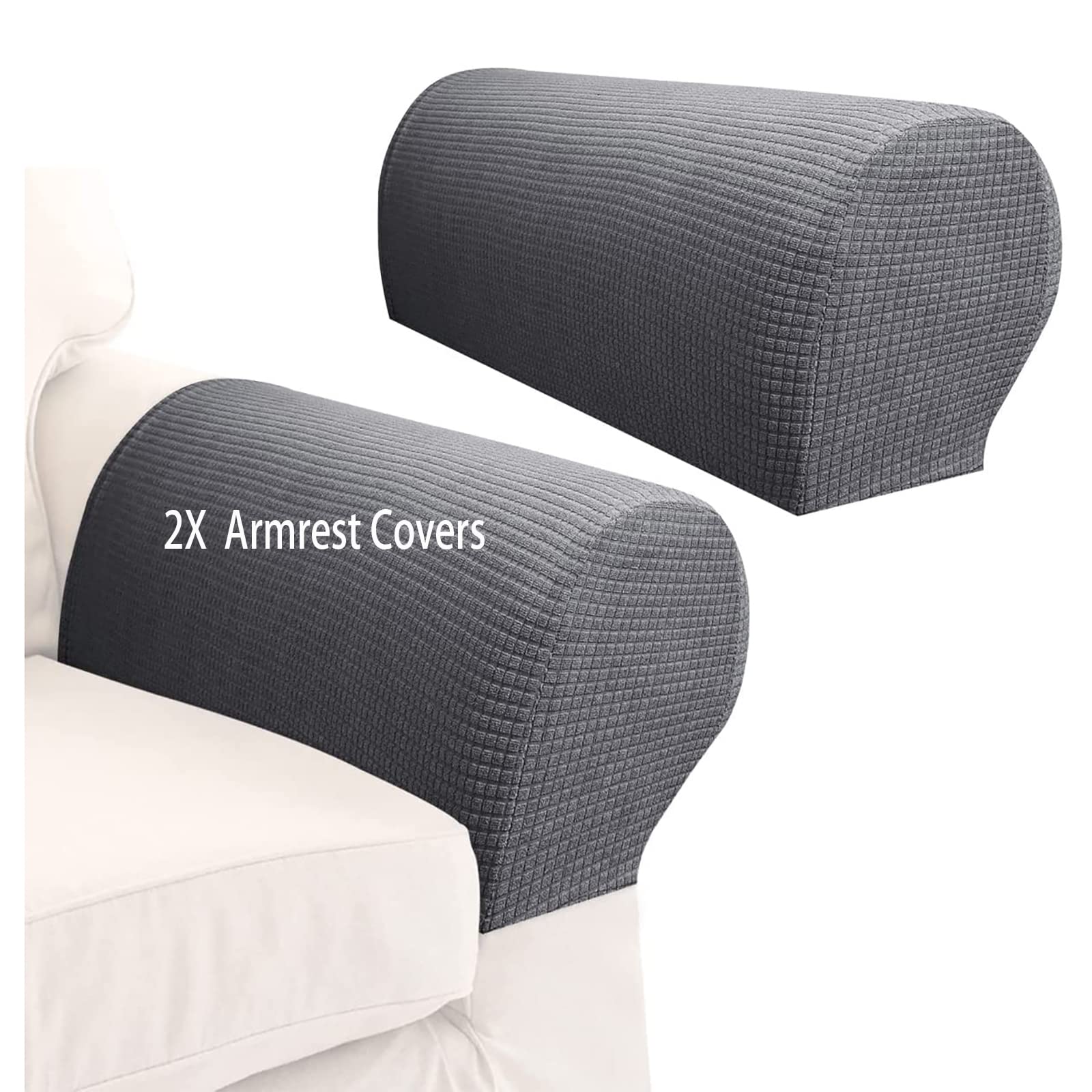 Your's Bath 2Pcs Armrest Covers Spandex Stretch Fabric Waterproof Arm Caps Anti-Slip Furniture Protector Slipcovers for Armchairs Sofa Couches Recliner (Dark Grey)