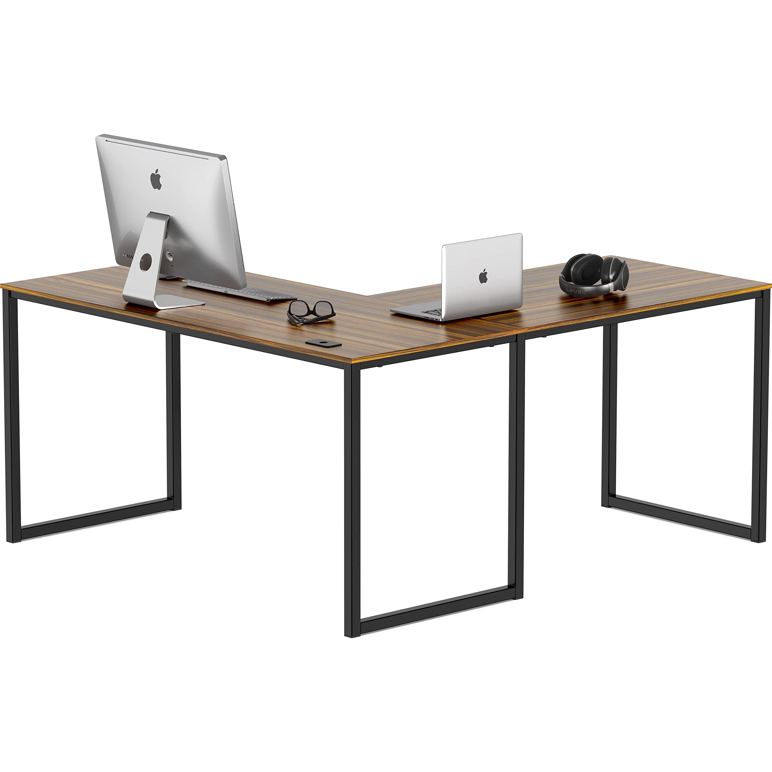 Photo 1 of SHW Home Office 55-Inch Large L Shaped Corner Desk, 24" Deep, Walnut